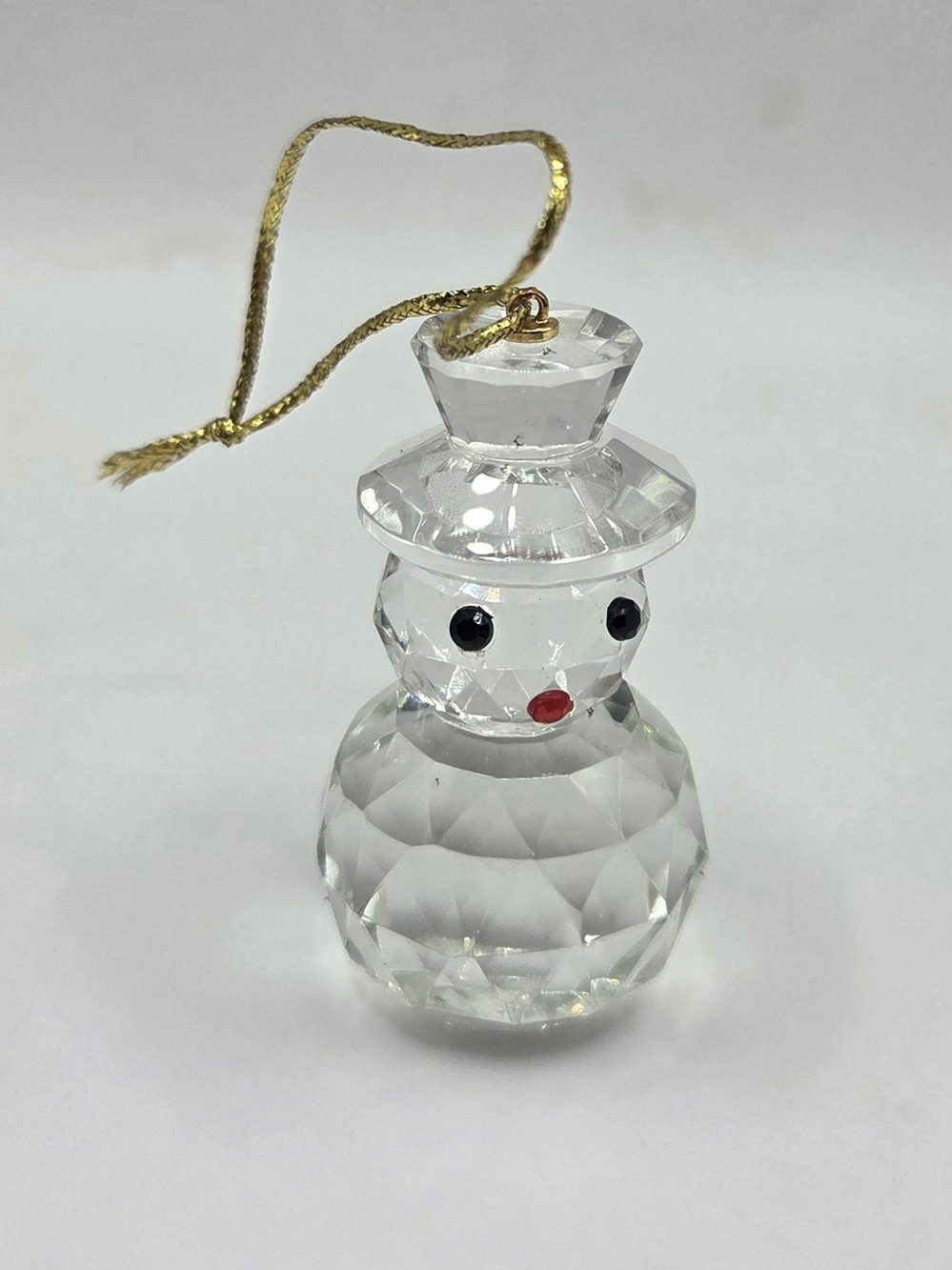 Vintage Crystal Cut Snowman Christmas Ornament 2"